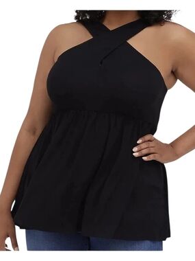 Torrid Super Soft Halter Neck Surplice Babydoll Tank Black .